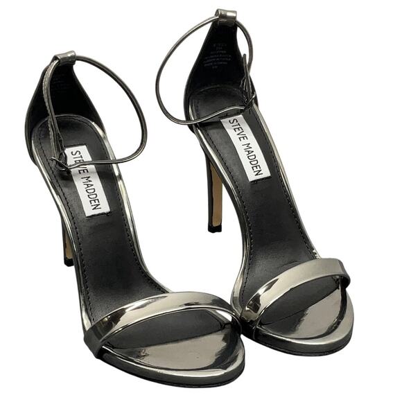 Steve Madden Stecy Silver Pewter Formal Ankle Strap 4" Stiletto Heel Women 6M - Picture 1 of 10